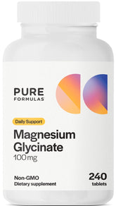 PureFormulas magnesium glycinate 100 mg tablet highlighting absorption for bioavailability