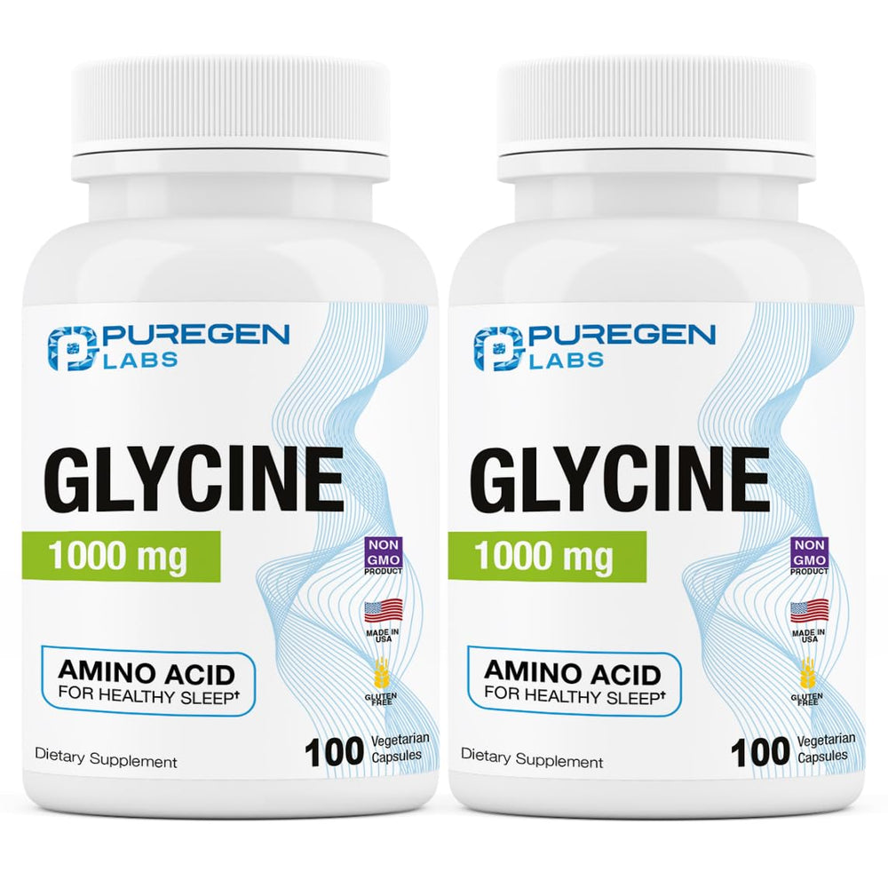 Puregen Labs Glycine 1000mg bottle with high potency capsules for daily wellness