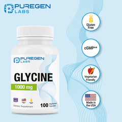 Glycine bottle label highlights Made in USA and allergen-free claims