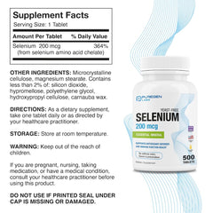 Close-up of Puregen Labs Selenium label emphasizing 200 mcg potency