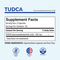 Puregen Labs TUDCA bottle back label with ingredients and GMP information