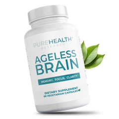 PUREHEALTH RESEARCH Ageless Brain bottle front view supports daily focus and memory.