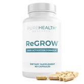 PureHealth Research ReGrow capsules on display support hair growth.