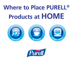 Purell Advanced Hand Sanitizer on desks supports frequent use with aloe conditioning.