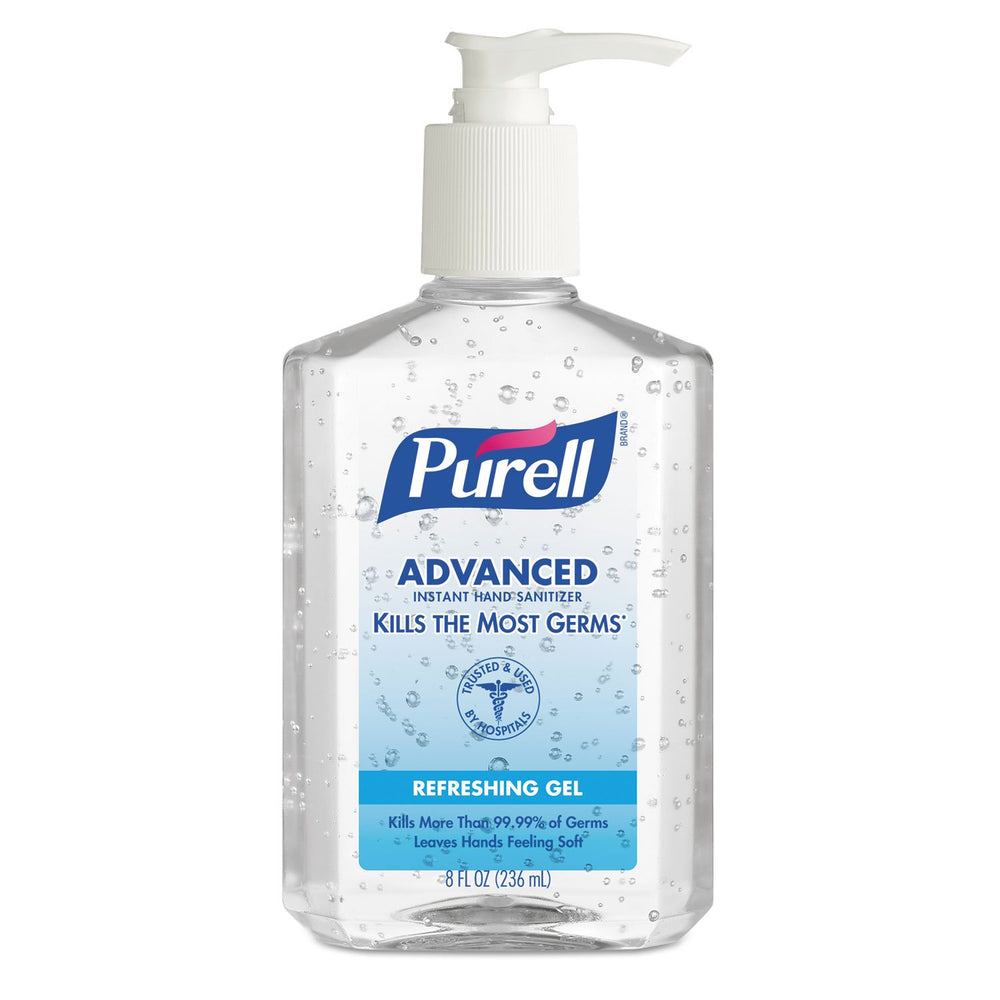 Purell Advanced Hand Sanitizer Refreshing Gel 8 oz bottle ready for quick germ defense