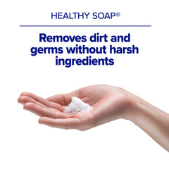 Purell refill with sealed nozzle protects product from contamination.