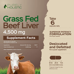 Purely Holistic beef liver capsules close up showing small easy to swallow form