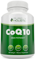 Purely Holistic CoQ10 bottle closeup for daily energy support.