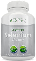 Purely Holistic Selenium 200mcg bottle front shows trusted antioxidant support.