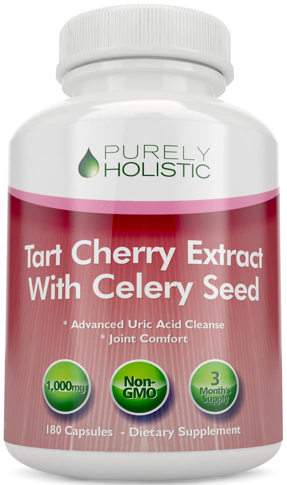 Purely Holistic Tart Cherry Extract bottle front, a convenient 3-month supply.