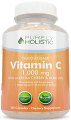 Purely Holistic Vitamin C bottle and capsules for daily immune support.