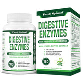 Purely Optimal Digestive Enzymes bottle front view for smoother post meal digestion