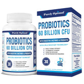 Purely Optimal Premium Probiotics bottle showing 60B CFU for gut health support
