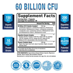 Purely Optimal Premium Probiotics capsules emphasizing 60B CFU potency
