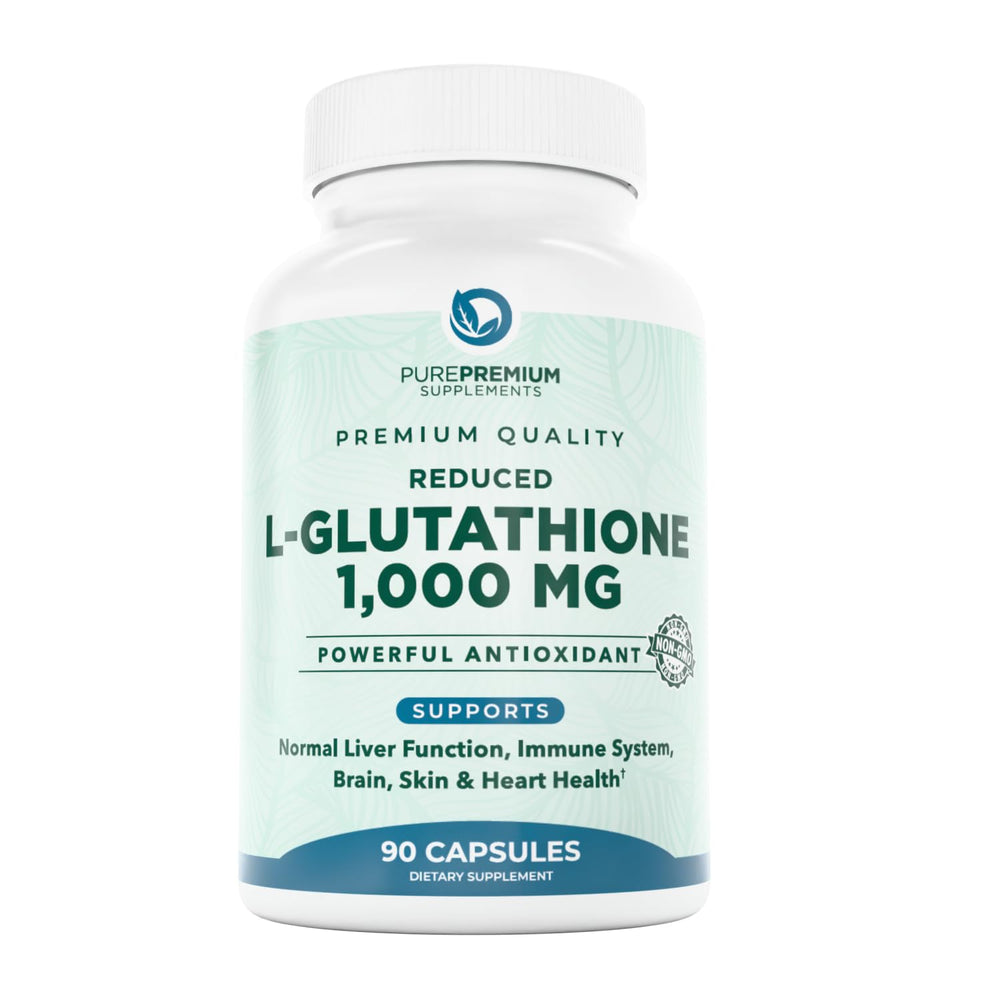 PurePremium reduced glutathione bottle with 1000mg daily antioxidant support.