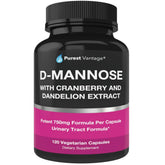 Purest Vantage D Mannose capsules close-up with cranberry for bladder support.