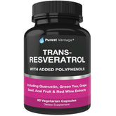 Purest Vantage Resveratrol bottle front for daily antioxidant support.