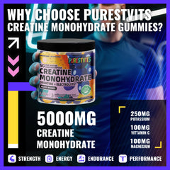 PURESTVITS Gummies serving display with three gummies for easy daily dosing.