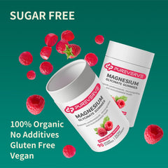 Pureverve magnesium glycinate gummies raspberry flavor packaging demonstrates gluten-free and non-GMO formula.