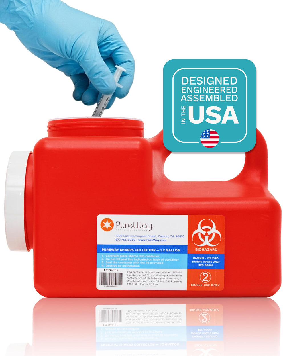 PureWay 1-2 gallon mailback sharps container for safe home disposal.