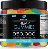 Purganic Hemp Gummies fruit flavor bottle promoting restful evenings and gentle calm
