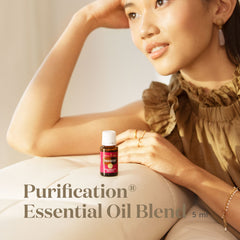 Young Living Purification label shows ingredients and usage tips