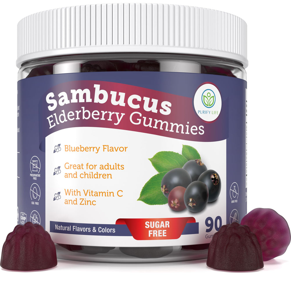 Purify Life elderberry gummies in blueberry flavor bottle for immune support