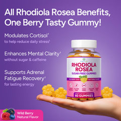 Purify Life Rhodiola gummies packaging front signals USA-made quality.