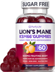 Purify Life Lions Mane gummies bottle promoting mental clarity.