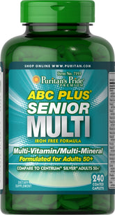 Puritan's Pride ABC Plus senior multivitamin bottle close-up for daily senior nutrition