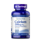 Puritan's Pride absorbable calcium bottle label highlights high-potency bone support with vitamin D3.
