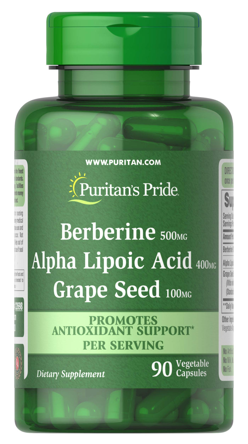 Puritan's Pride Berberine-ALA-Grape Seed bottle front supports daily antioxidant wellness