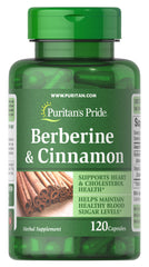 Puritan's Pride Berberine Cinnamon bottle, supports daily wellness with essential ingredients