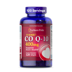 Puritan's Pride CoQ10 400mg bottle front view supports heart health.