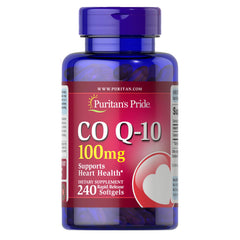 Puritan's Pride CoQ10 bottle pour showing easy daily use for heart health