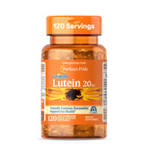 Puritan's Pride Lutigold Lutein bottle showing 20 mg carotenoids for eye health.