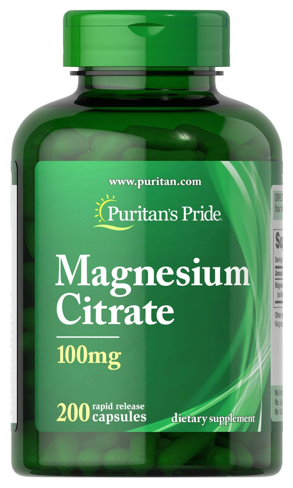 Puritan's Pride Magnesium Citrate 100 mg bottle supports a calm relaxed mood