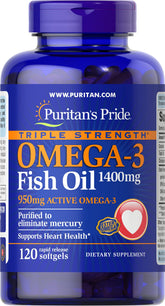 Puritan's Pride Omega-3 softgels bottle front for heart health support
