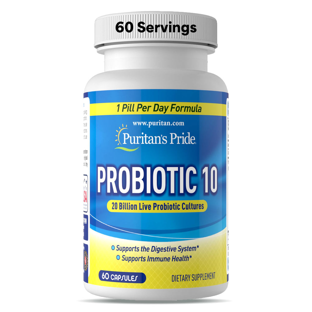 Puritan's Pride Probiotic 10 bottle for immune and digestive support.