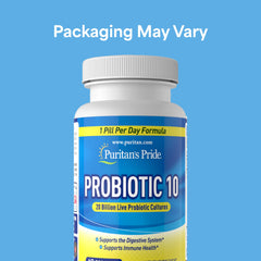 Puritan's Pride Probiotic 10 capsule close-up showing capsules.