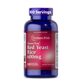 Puritan's Pride Red Yeast Rice 600mg bottle for daily wellness support.