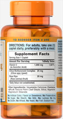 Puritan's Pride rose hips ingredient label highlighting vitamin C source.