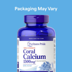 Puritan's Pride coral calcium capsules close-up highlighting rapid-release design