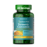 Puritan's Pride Turmeric Curcumin 1000mg bottle on shelf for daily wellness use