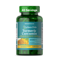 Puritan's Pride Turmeric Curcumin 1000mg bottle on shelf for daily wellness use