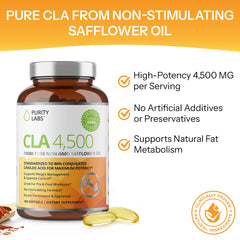 Purity Labs CLA non-GMO claim graphic on bottle