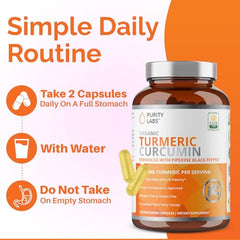 Purity Labs curcumin capsules 120-count showing high potency per serving.