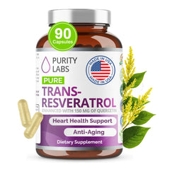 Purity Labs Trans Resveratrol bottle for daily antioxidant support and easy wellness