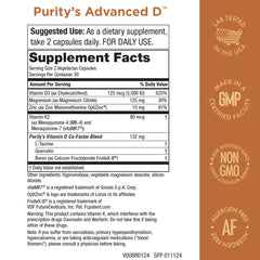 Purity Products Advanced D capsules close-up highlighting easy-to-swallow capsules.