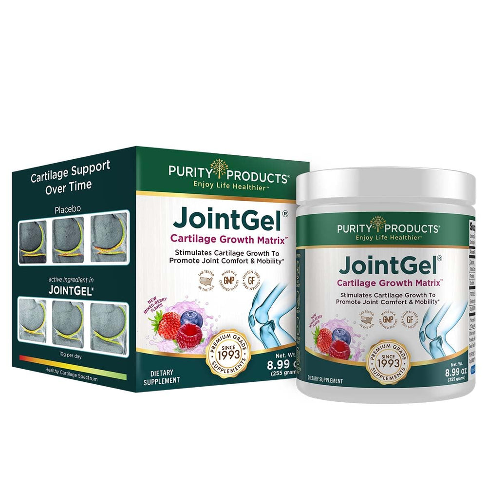 Purity Products JointGel canister with updated label for easy daily use.